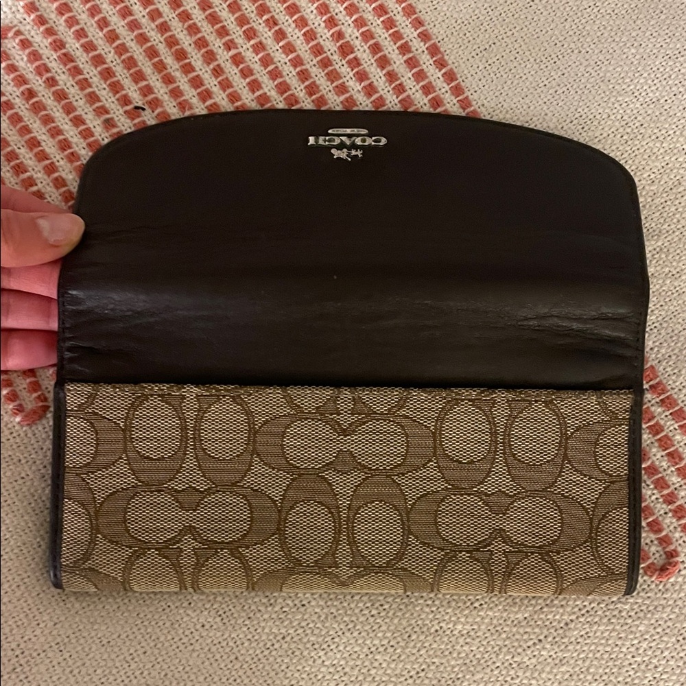 Coach Slim Envelope Wallet Signature Canvas Khaki/Brown Leather - Picture 3 of 8